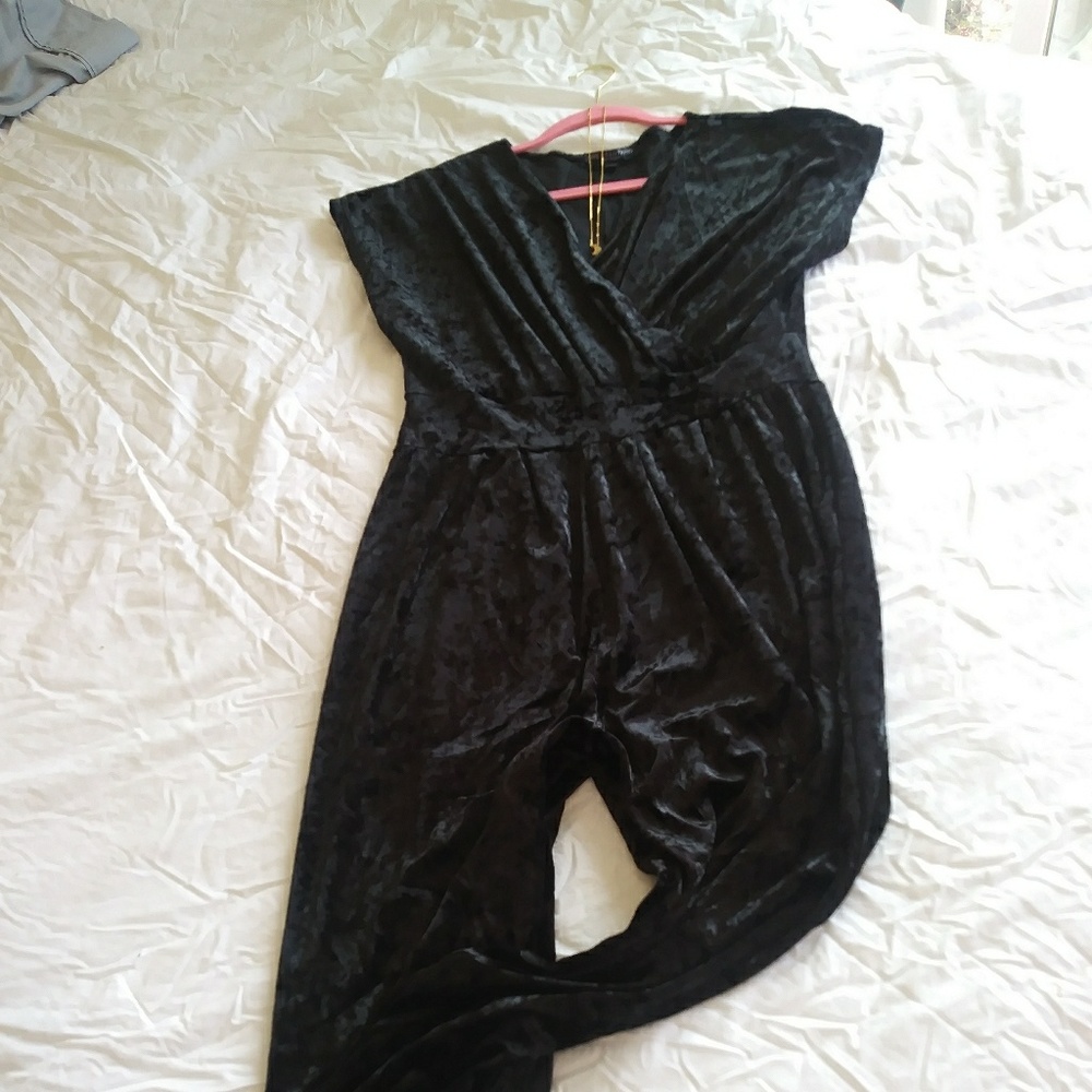 Faux velvet romper.